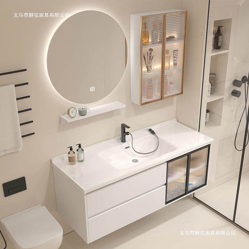 陶瓷轻奢风一体盆浴室柜组合现代简约洗手池脸盆套装卫生间洗漱台