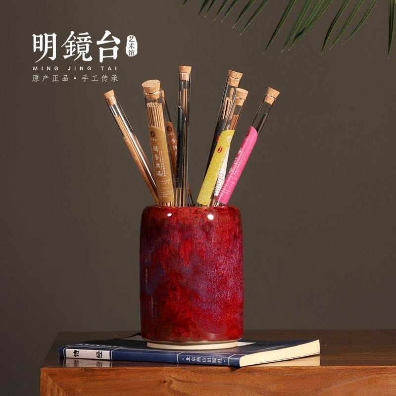 钧瓷窑变创意文具笔筒圆珠笔毛笔铅笔多功能办公笔筒中式圆形笔筒