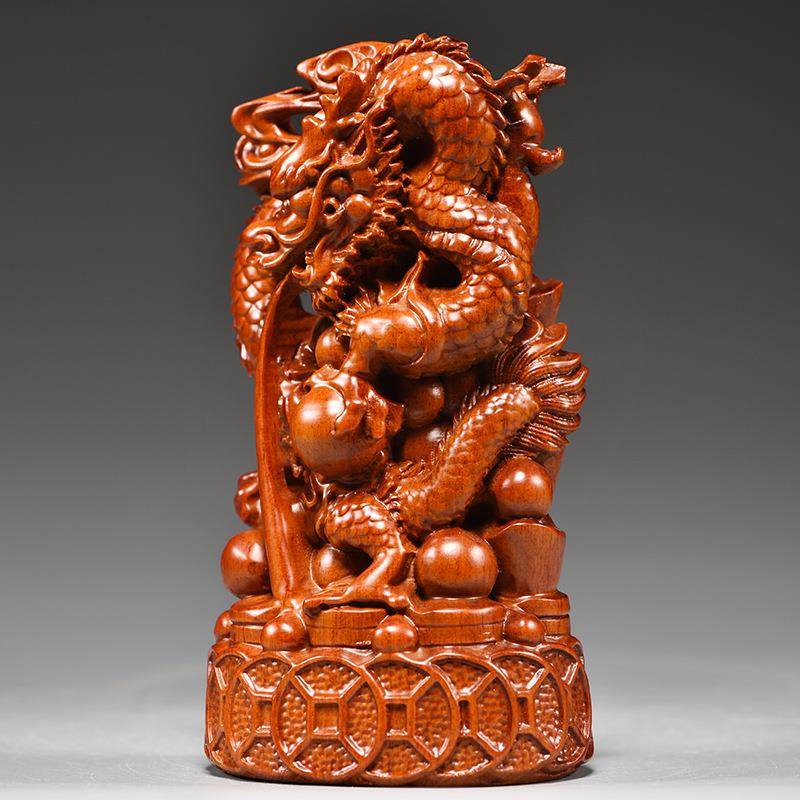 花梨件木雕龙摆实木LDS01311十二生肖龙动艺物家居客厅公室装饰工