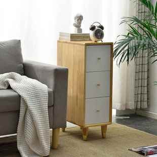 R^实木夹缝收纳柜卧室床边侧立柜超窄多层抽屉式 角落储物边柜五斗