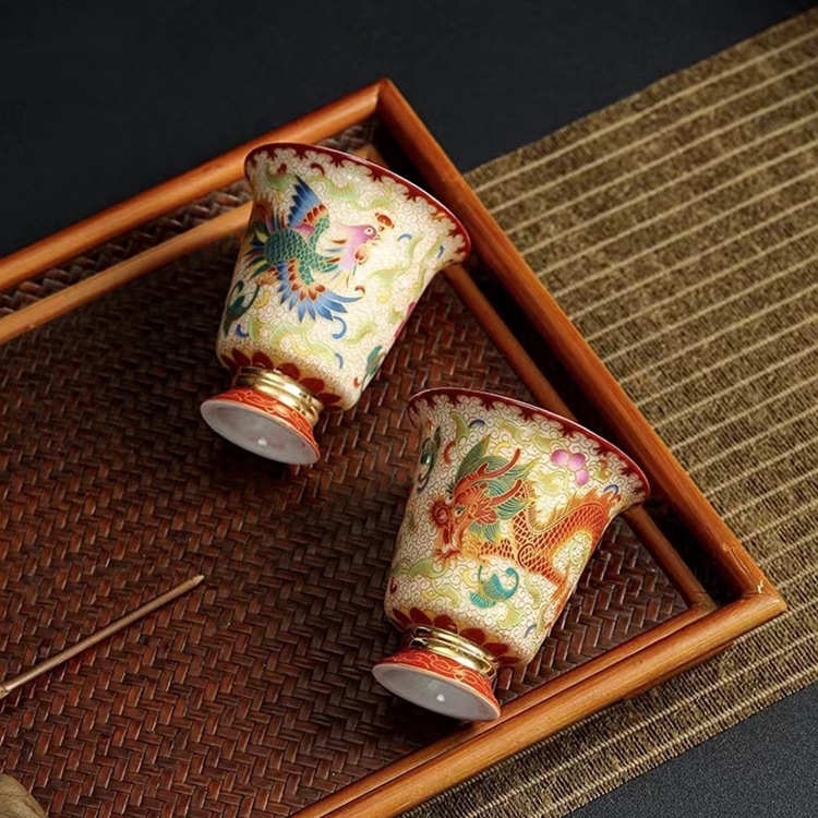 龙凤白瓷茶具彩高足轻送礼单泥人功夫述奢珐琅茶盏主人 鎏金 杯杯