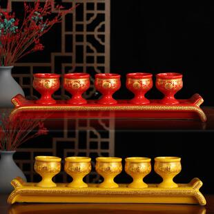 陶瓷财神供杯供佛杯仙家杯供佛酒杯关公招财进宝供杯五连贡杯包邮