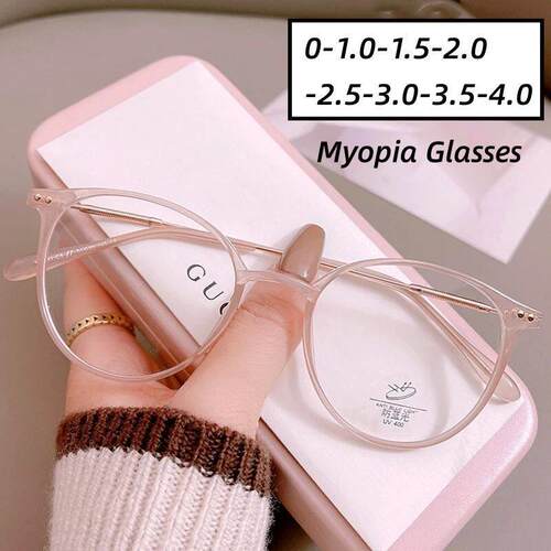 Lady Trendy Finished Myopia Glasses Women Round Frame Blue L