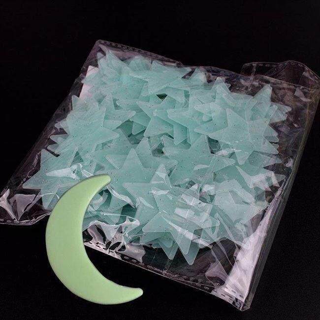 100Pcs在黑暗中发光的星星月亮贴花艺术墙上贴纸