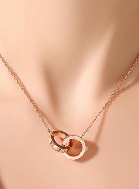 高级感双环项链女玫瑰金彩金男女环环相扣锁骨链轻奢小众百搭