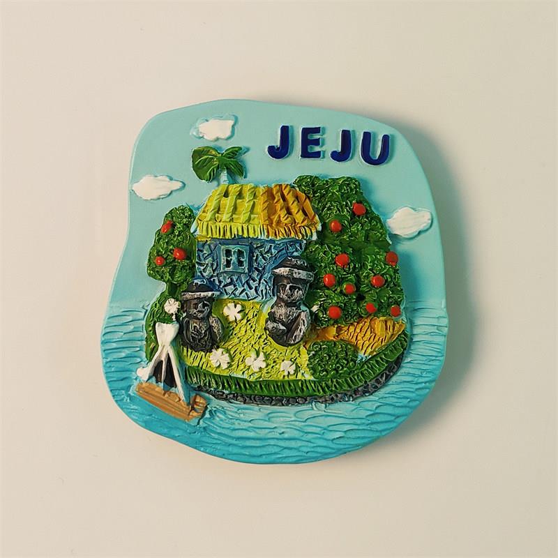 韩国济州岛传统茅草屋旅游纪念品创意立体地标石像磁性冰箱贴礼物