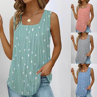 square neck vest Polka sleeveless women top dot