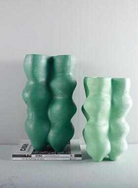 简约现代绿色树脂艺术插花花器样板房客厅茶几餐桌家居饰品摆设
