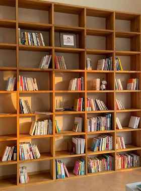 老榆木书架定制面墙整柜实木书本格子满墙书书收纳架87213落地置