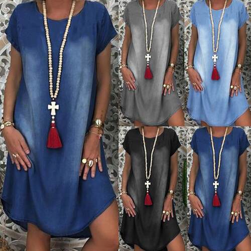 Garden collar pullover plus short sleeved denim dress