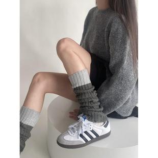 堆堆袜套女春秋针织长筒袜腿套灰色长袜配靴子Y2K穿搭秋天小腿袜