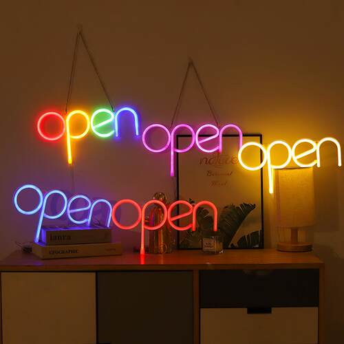 跨境ins新款open霓虹灯LED灯造型灯卧室摆件网红装饰小夜灯