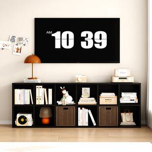 黑色实木儿童书置物架落地书格柜电视柜家用SOT收纳架子柜储柜物