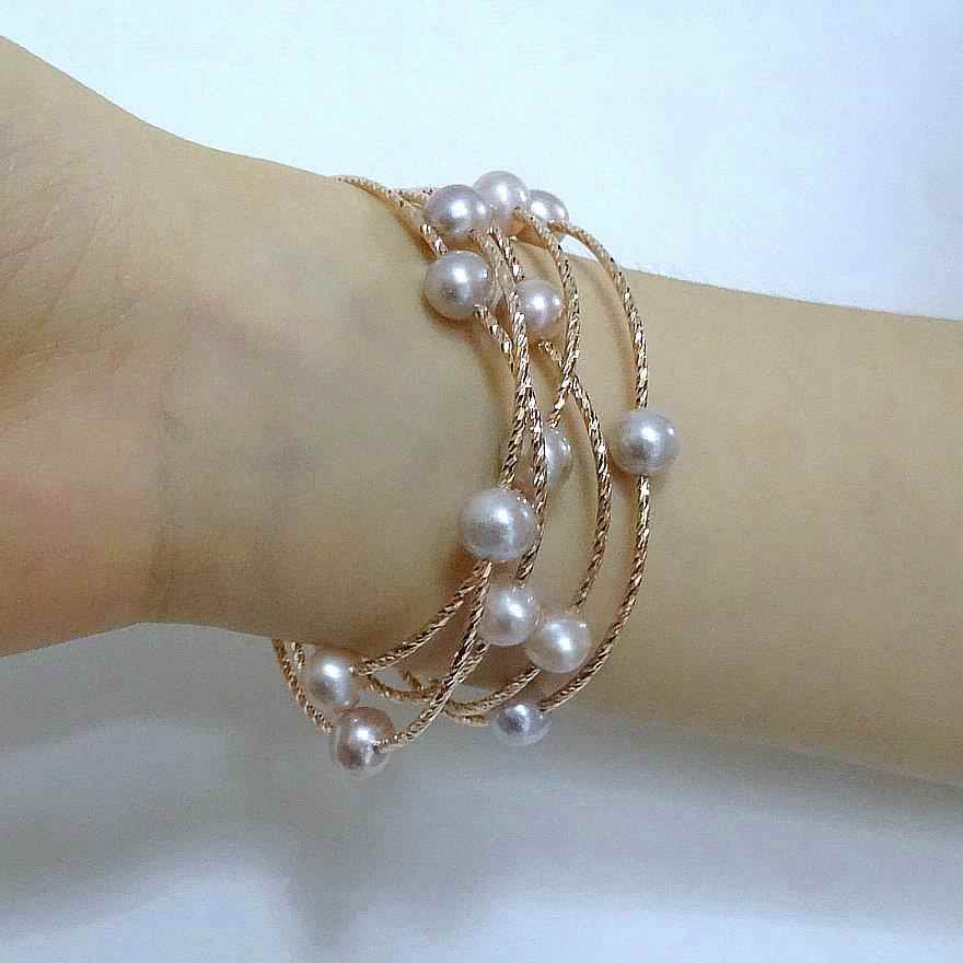 正品韩版首饰纯天然淡品水珍珠手链手串女S925银圈镯多层情人节生