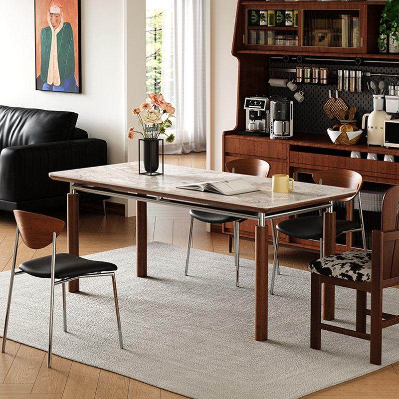 中古风莫奈花园岩板实木餐桌长方形小户型简约高级感家用现代高端,住宅家具,岩板餐桌,淘宝优惠券,粉丝福利购,淘宝优惠卷