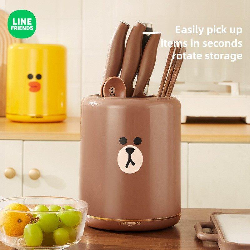 LINE FRIENDS布朗熊刀架旋转置物架厨房专用菜刀桶收纳沥水筷子笼