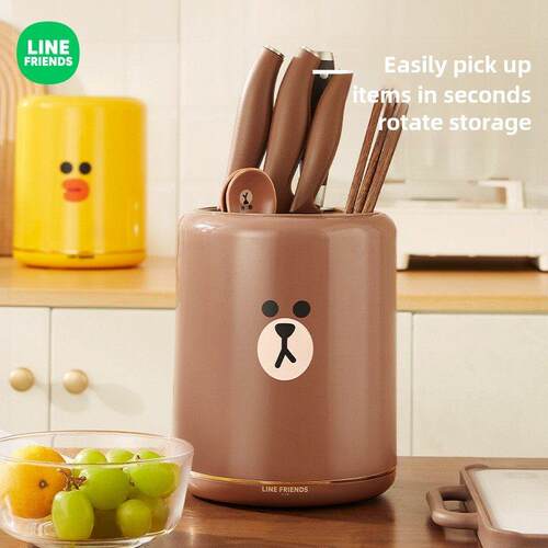 LINE FRIENDS布朗熊刀架旋转置物架厨房专用菜刀桶收纳沥水筷子笼