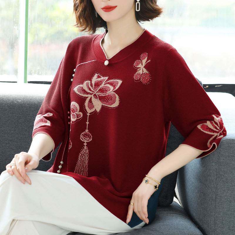 加肥加大码女装春夏宽松遮肚上衣中老年胖妈妈洋派桑蚕丝针织T恤