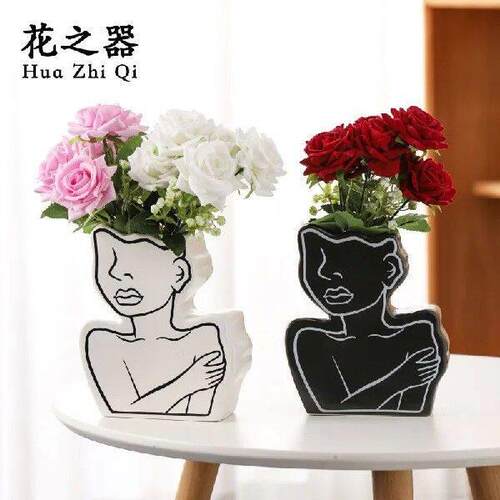 Nordic Ins Abstract Face Art Ceramic Vase Living Room Dried
