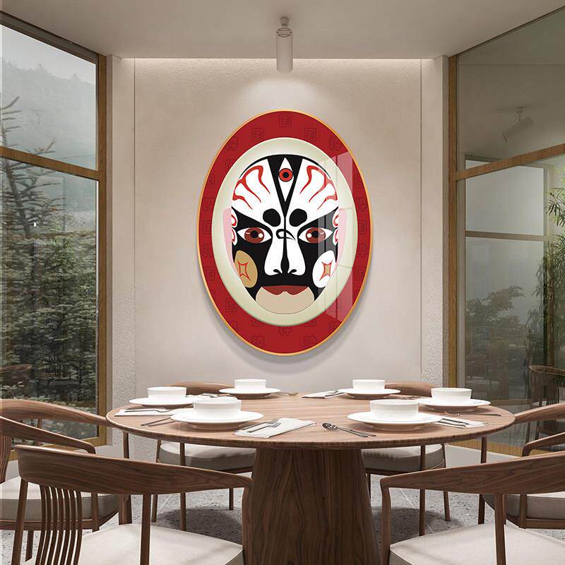 五路财神京剧脸谱装饰画 画重庆四川火锅店海报墙面挂画 画椭圆形