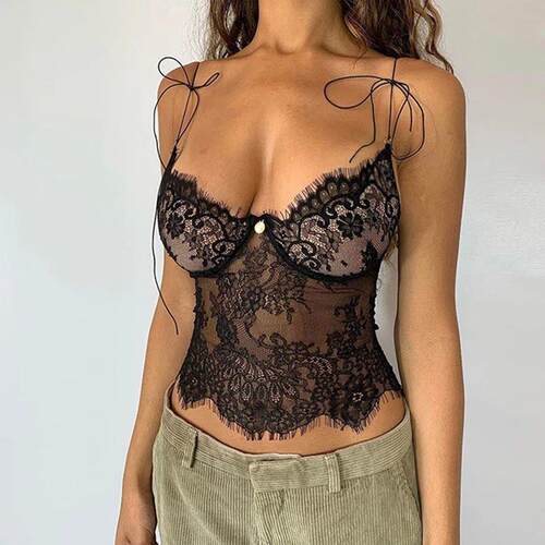 Maemukilabe E-girl Gothic Grunge Black Crop Top Vintage Wome