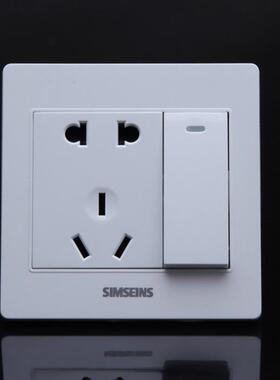 5孔带1一开单控 家用墙壁86型暗装面板雅白色R8系列一开五孔单控