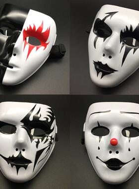 万圣节道具假面舞会表演抖音全脸面具手绘白色街舞男士成人眼罩