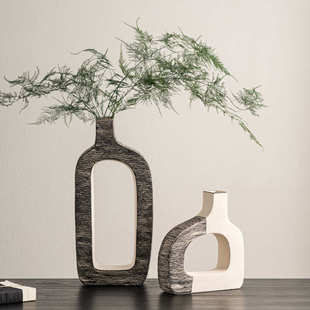 侘桌面干花匠组合风插陶瓷手绘玄关花瓶器 宿十三摆件家居寂民