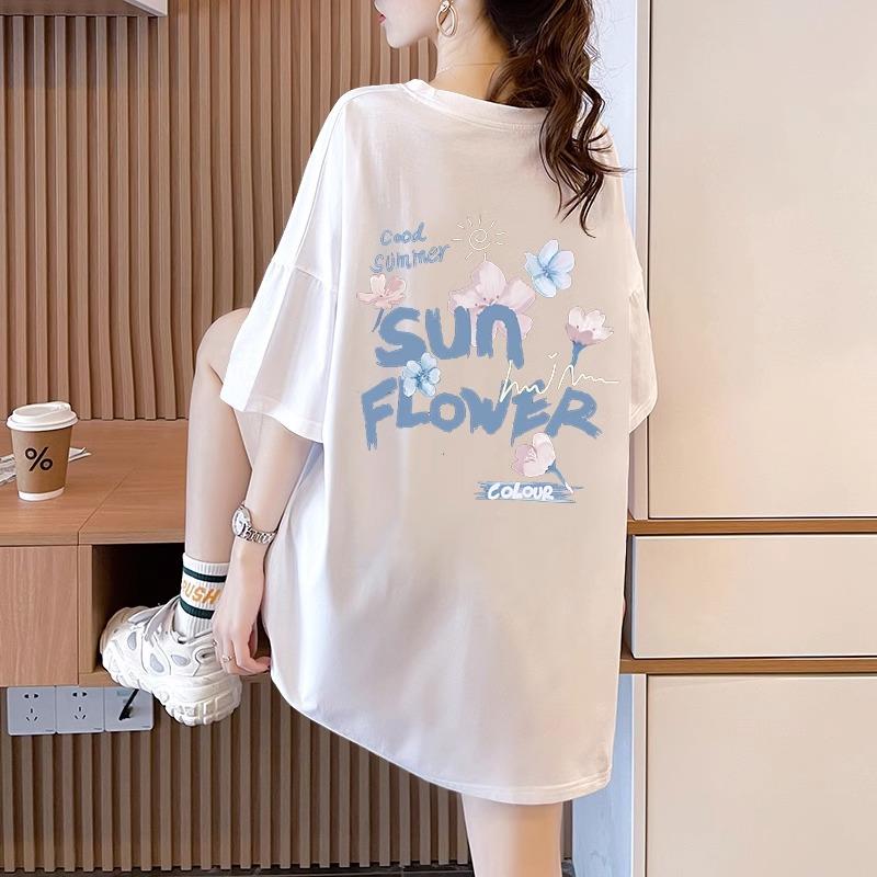 欧洲站白色纯棉短袖T恤女夏薄款2025年新款设计感小众中长版上衣