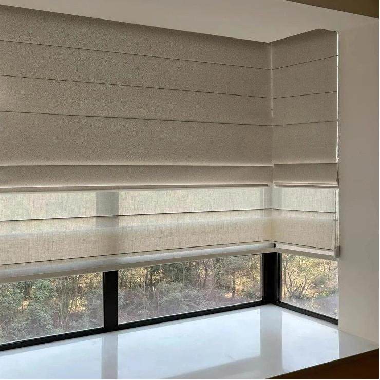 双层日夜罗马帘窗帘儿童房卧室全遮光电动电动升降亚麻罗马帘卷帘