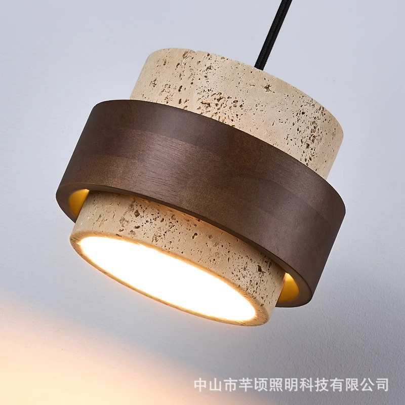 黄洞石中古床头卧室吊灯高级感复古胡桃木侘寂风吧台书房餐厅灯具