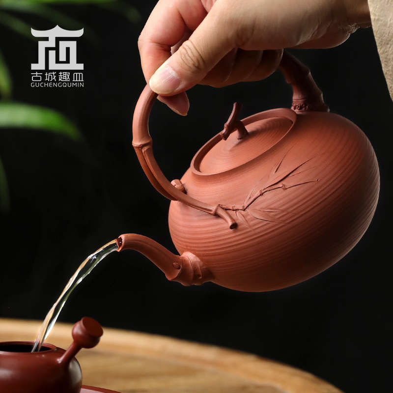 林于凯潮州手拉红泥砂铫提梁陶壶全手工烧水煮茶壶电陶炉静音套装
