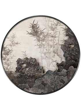 新中式玄关禅意装饰画圆形墙面挂画餐边柜中式风格装修餐厅床头灰