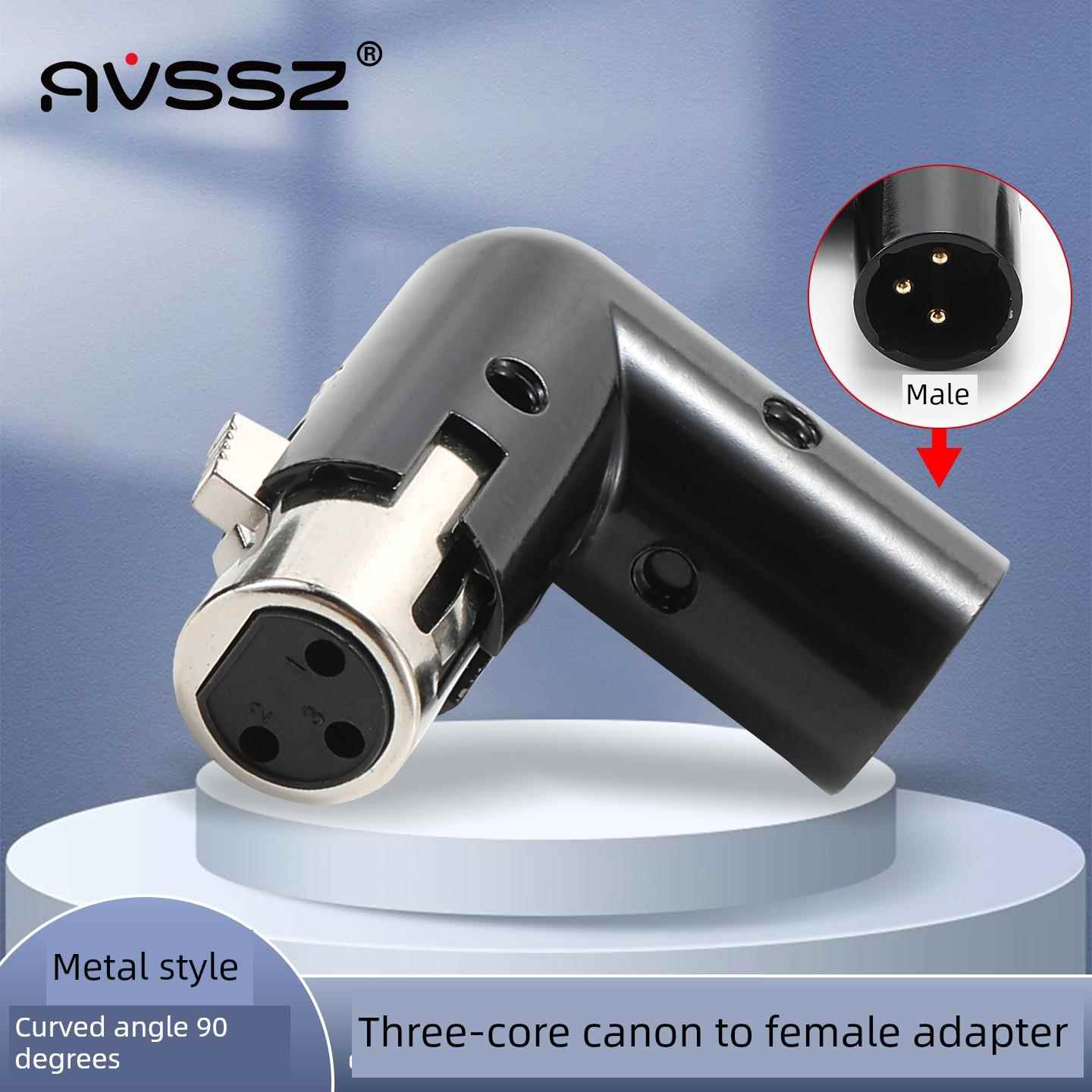 Avssz三核90度音频适配器3P Xlr公到母平衡Xlr角直角转换插头