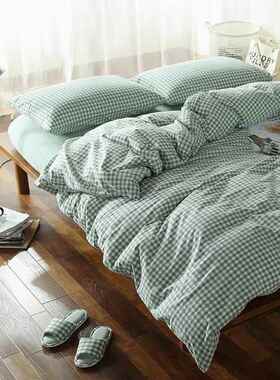 水洗棉品四套日系风格件格子纯棉被套床床上用单品床笠款NCP床可