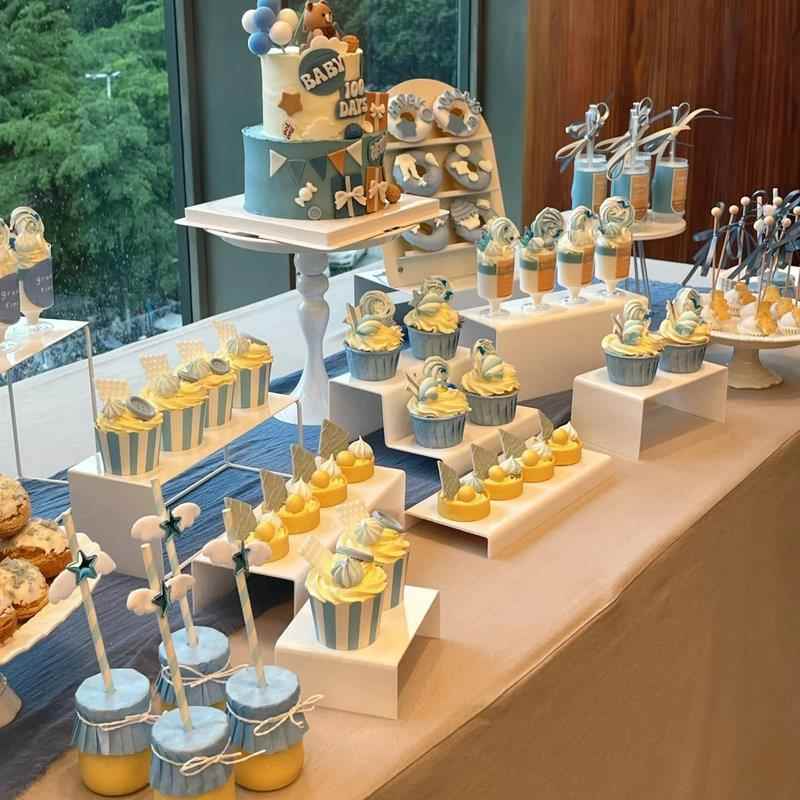宝宝宴蓝色甜品台装饰布丁瓶蓝星翅膀吸管插件慕斯贴纸棒棒糖棍子