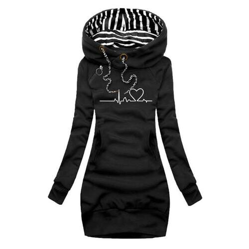 Printed medium to long length women's hoodie, women's