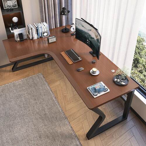 转角电脑桌卧室家用橡胶木办公学习桌L型工作台实木拐角电竞桌子