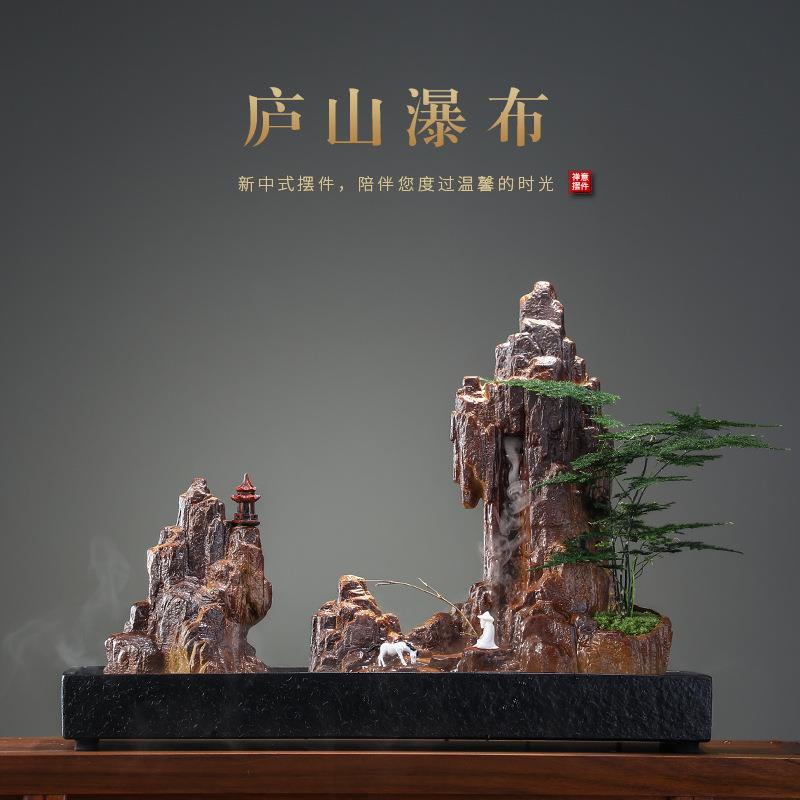 假山流水生财摆件办公室瀑布喷泉加湿器玄关客厅桌面家居软装饰品