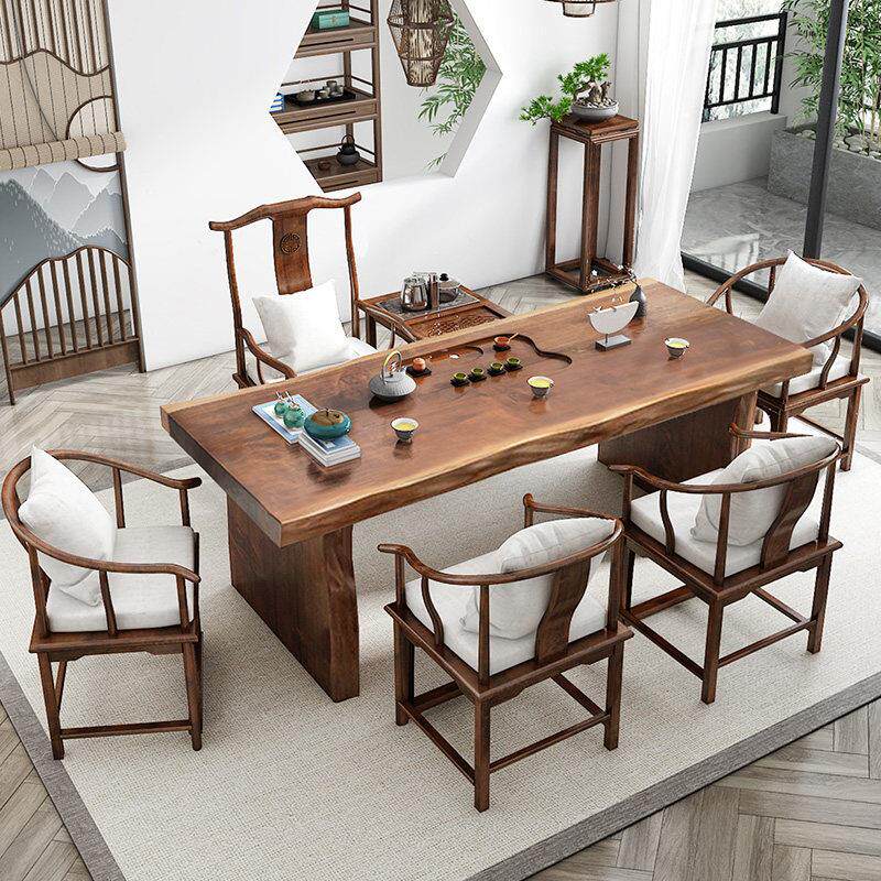 大板实木茶桌客厅家用茶台茶道套装办公室茶几新中式泡茶桌椅组合