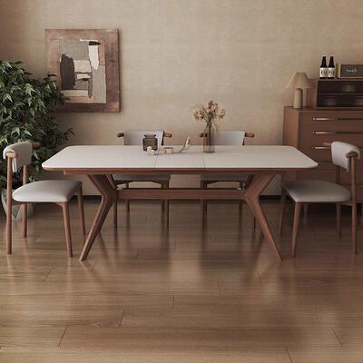 板木餐桌NNY小户型多功能折叠可缩伸长方形白蜡岩木实北欧饭桌