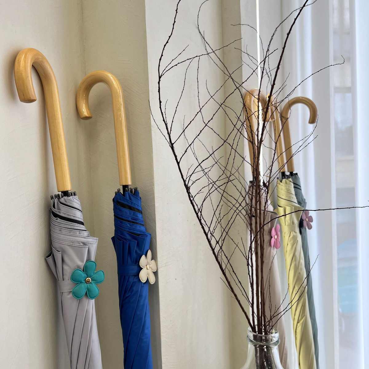 韩国花苞高级感直杆伞长柄遮阳伞木质弯柄雨伞晴雨两用umbrella伞