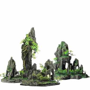 2024大型鱼缸造景假山套餐摆件水族箱装饰品石头布景树脂中号躲避