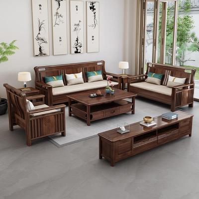 金丝檀木新中式实木沙发转角贵妃冬夏两用储物小户型三四人位家具