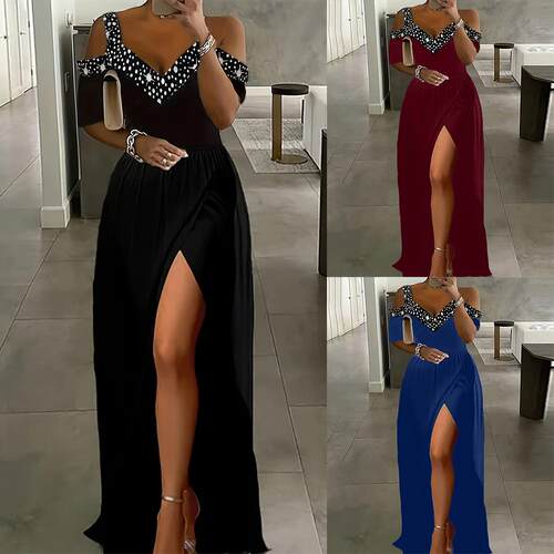Women's off shoulder camisole slit dress