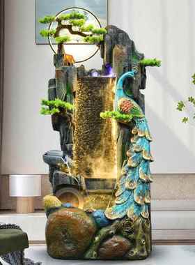 孔雀水幕墙落地屏风招财客厅玄关装饰流水器生财乔迁新居开业摆件