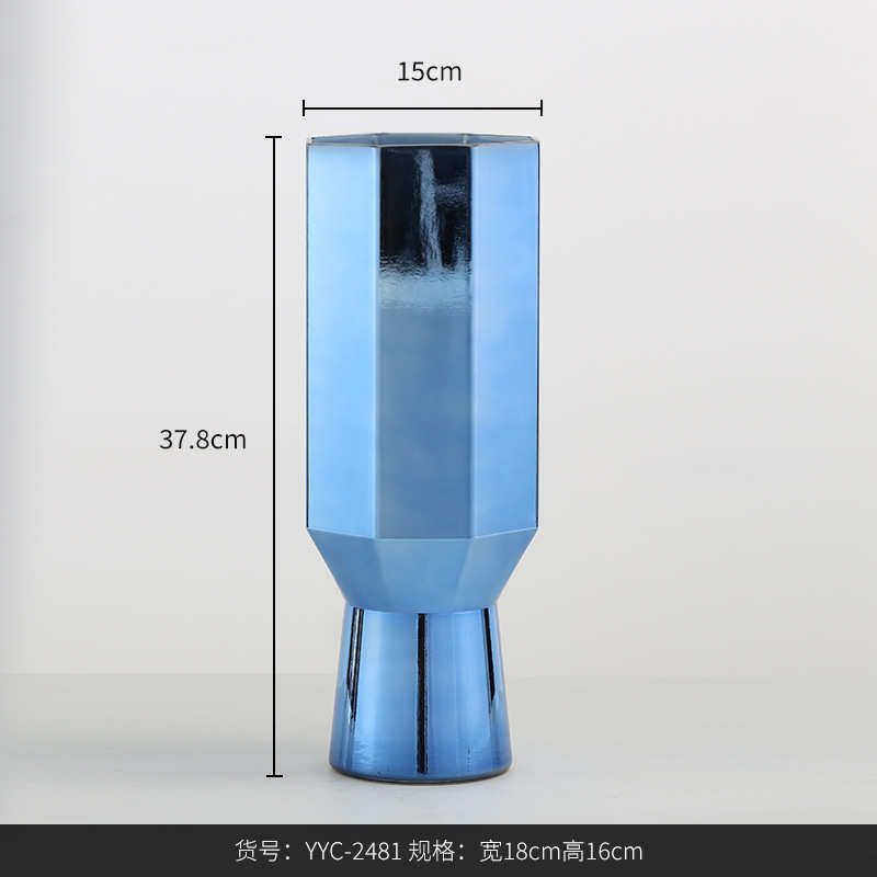 电插花水杯装饰花瓶西水培镀铝高脚 绿色客厅博家居家居玻璃器型
