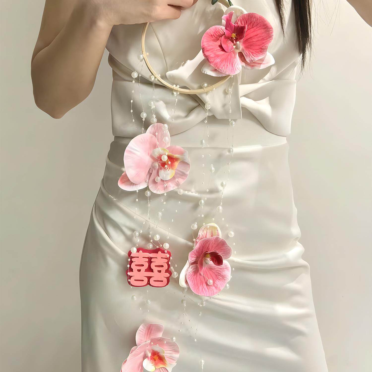 婚蝴兰门手提蝴蝶兰花挂婚房装饰挂饰订婚房客厅门把手挂结饰蝶拍