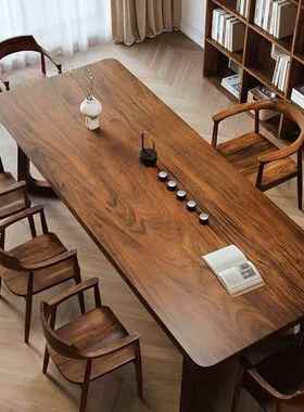 南美胡桃新中茶桌家用餐桌去客厅化纯实木整FCK切习学书木式桌工