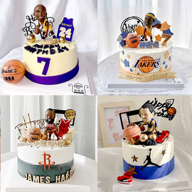 男孩生日蛋糕装饰nba篮球球星摆件，国际巨星科比，詹姆斯球衣球板插